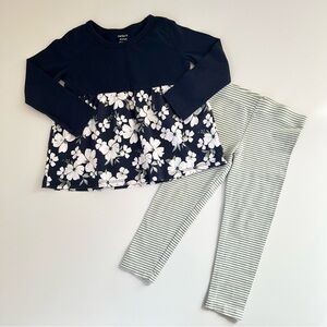 Carter's Navy Floral Top with Striped Leggings